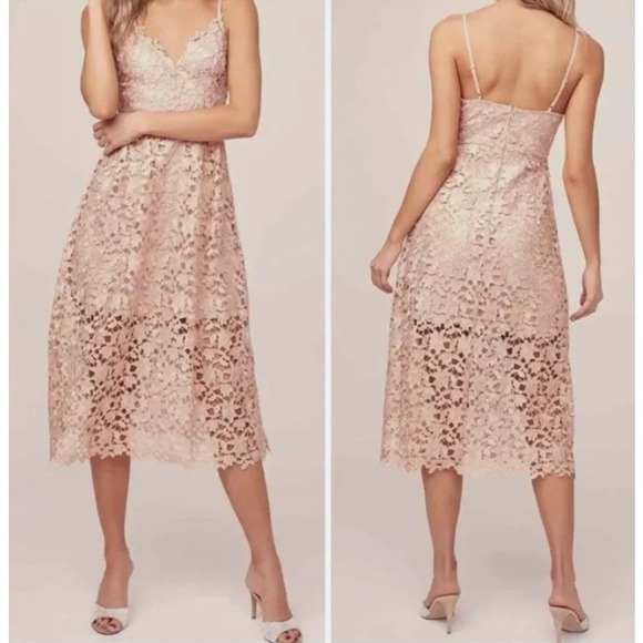 ASTR the Label Lace Midi Dress Blush Pink L Adjustable Lined Feminine NWT - Picture 2 of 9